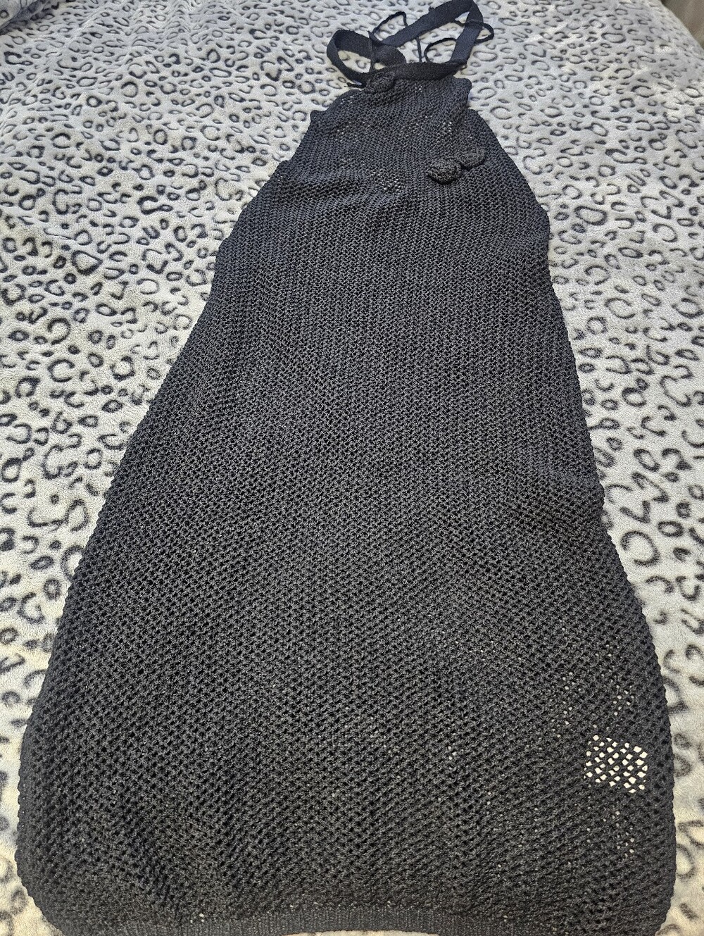 Black Crochet Halter Dress Coverup